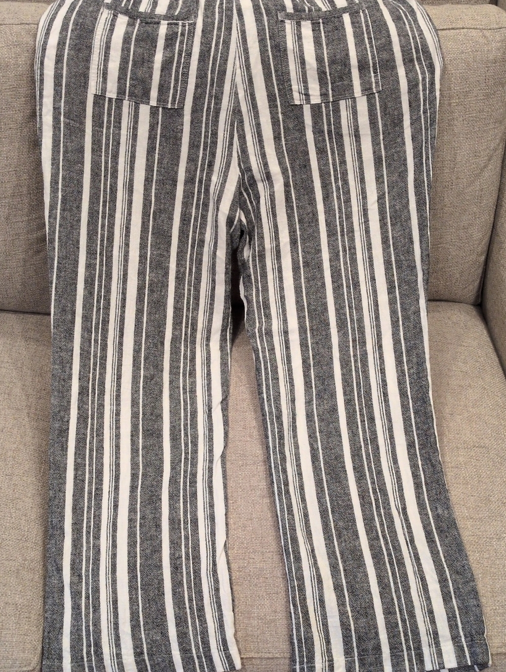 Ellen Tracy Charcy Gray & White Vertical Stripe Linen Blend Pant Large - Picture 11 of 11